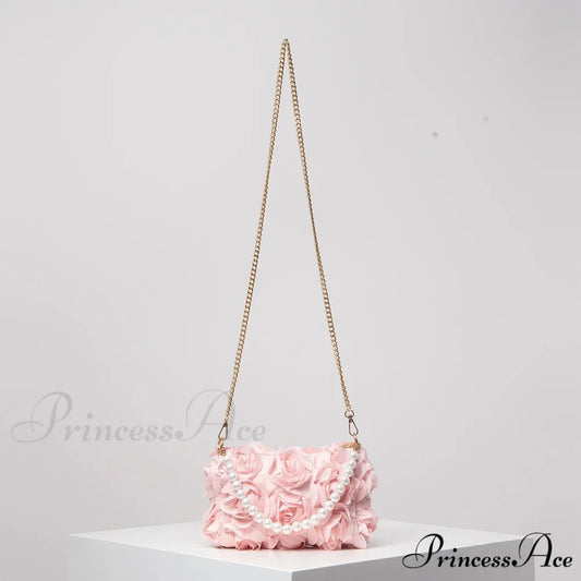 Sophisticated Rose Flower Imitation Pearl Metal Chain Clutch Purse clutchbag-250126