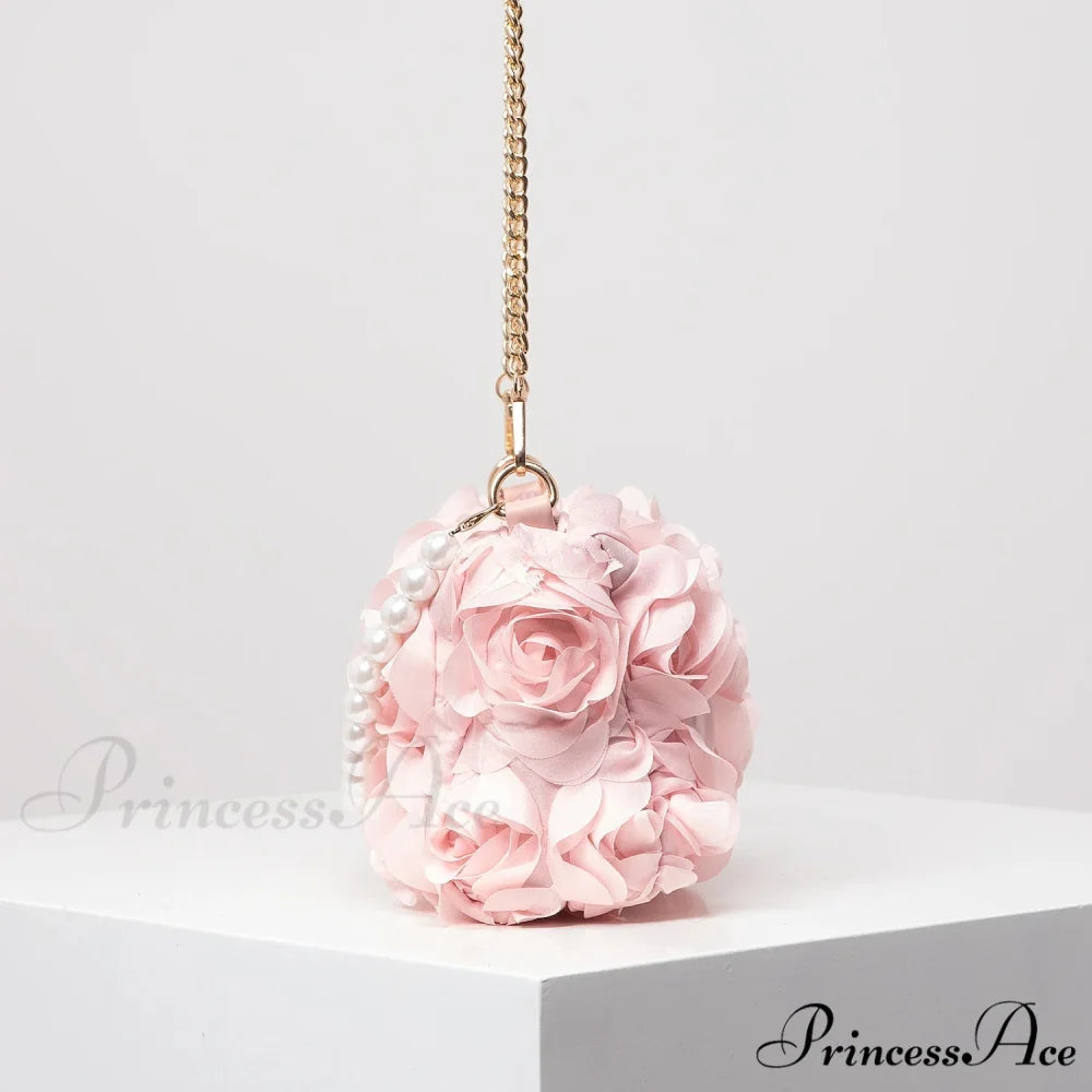 Sophisticated Rose Flower Imitation Pearl Metal Chain Clutch Purse clutchbag-250126