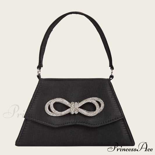 Sophisticated Silk Gem Bow Wedding Clutch Bag Black clutchbag-250126