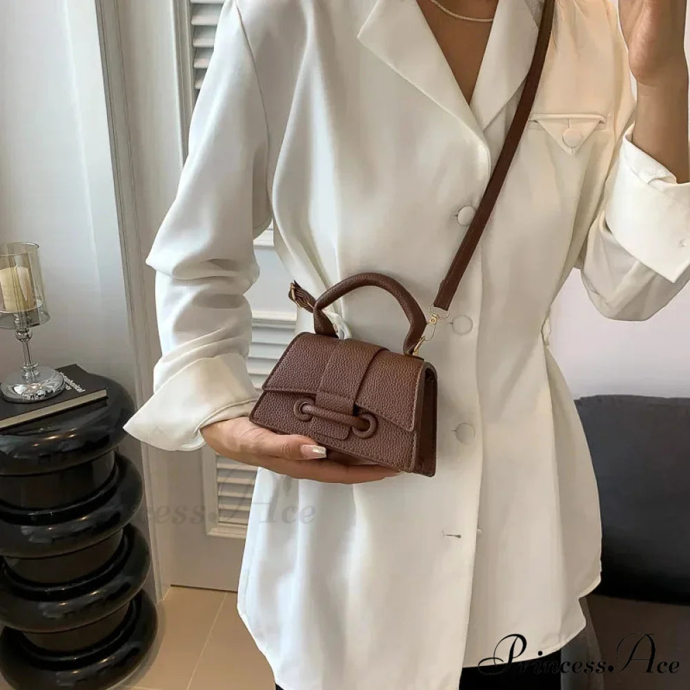 Sophisticated Solid Shoulder Clutch Small Purse Handbag Coffee handbag-250126