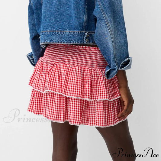 Sophisticated Tiered Checkered Summer Skirt skirts-250223