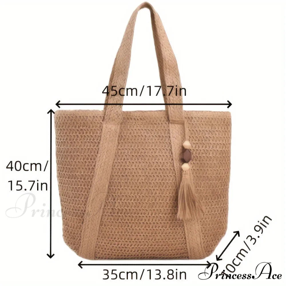 Spacious Capacity Fringe Straw Shoulder Bag shoulder-250126