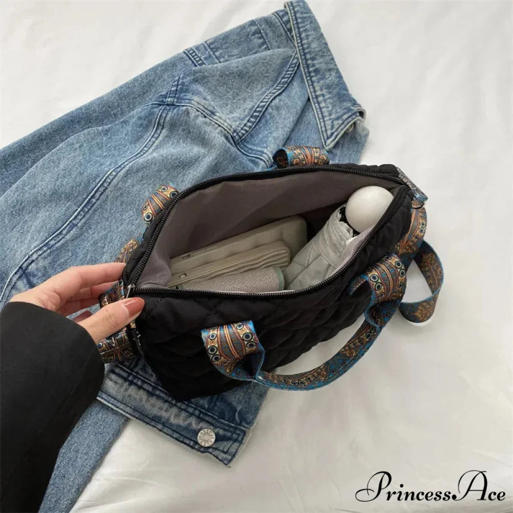 Spacious Shoulder Strap Generous Capacity Cotton Shopping Tote handbag-250126