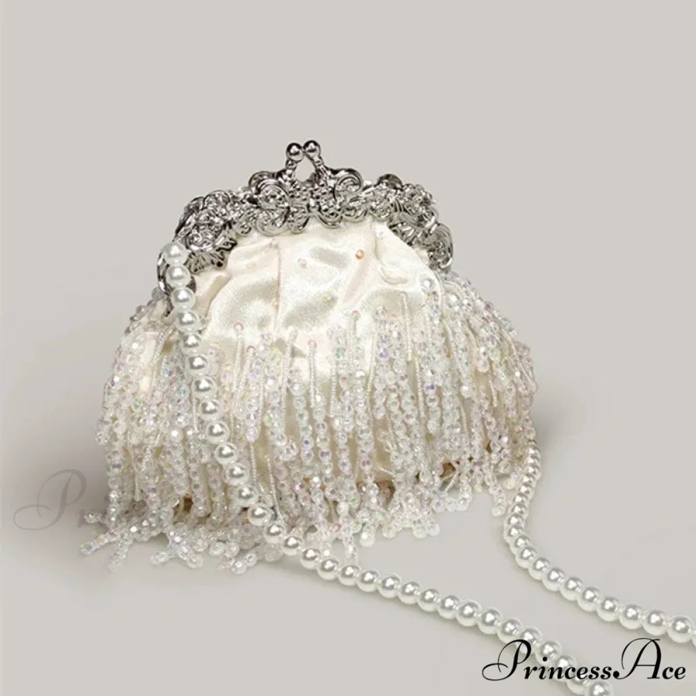 Sparkling Bead Gem Evening Clutch Bag Ivory clutchbag-250126