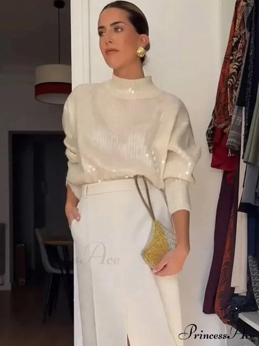 Sparkling Circular Neck Baggy Jumper swraters-241228