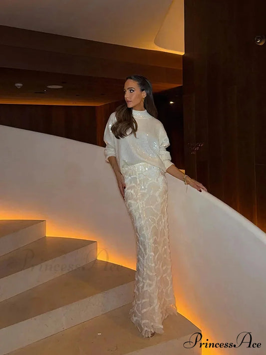 Sparkling Circular Neck Baggy Jumper White / S swraters-241228