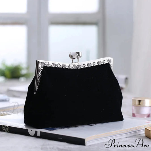 Sparkling Crown Evening Clutch Bag Shoulder Purse Black clutchbag-250126