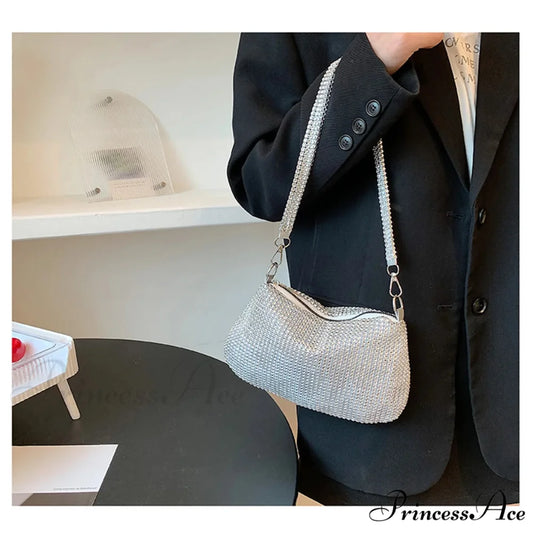 Sparkling Crystal Rhinestones Nighttime Clutch Purse Wristlet SILVER wristlet-250126