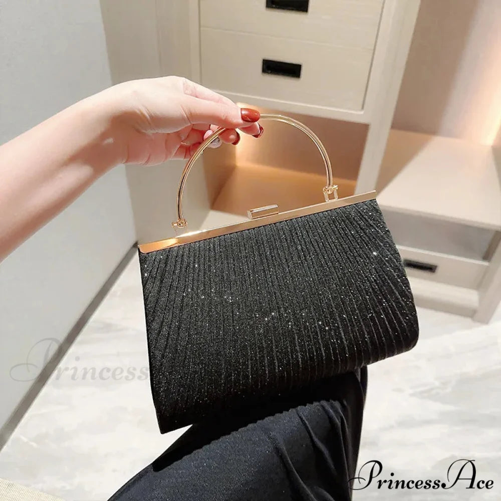 Sparkling Deluxe Apricot Evening Clutch Chain Shoulder Bag Black clutchbag-250126