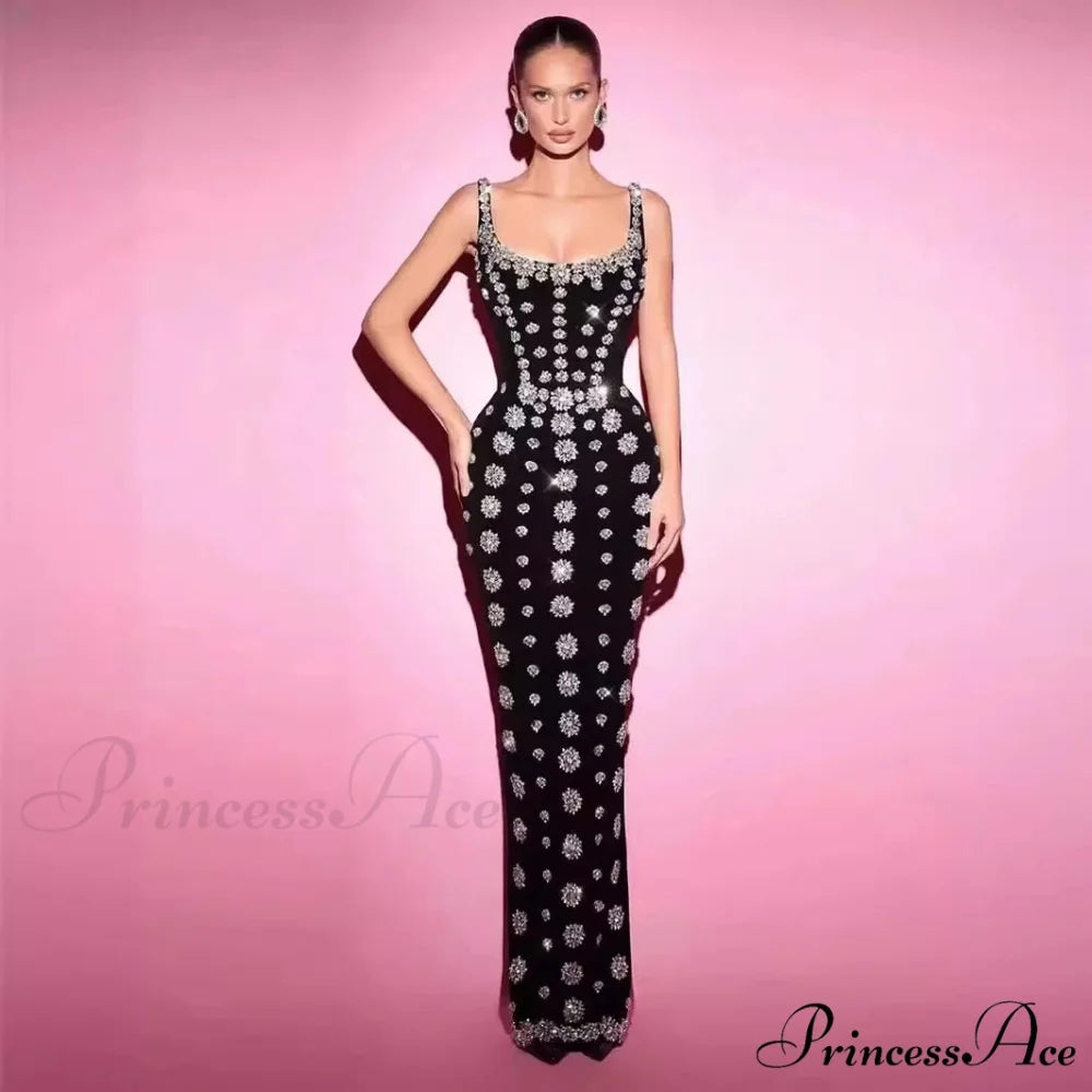 Sparkling Diamonds Ankle-Length Party Dress Black / XS