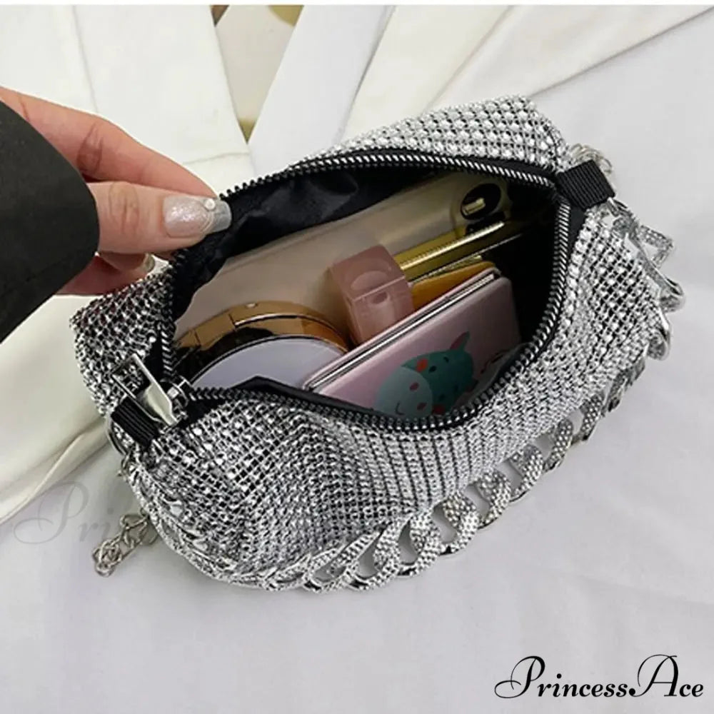 Sparkling Feast Crossbody Glitter Cuba Chain Clutch Bag clutchbag-250126