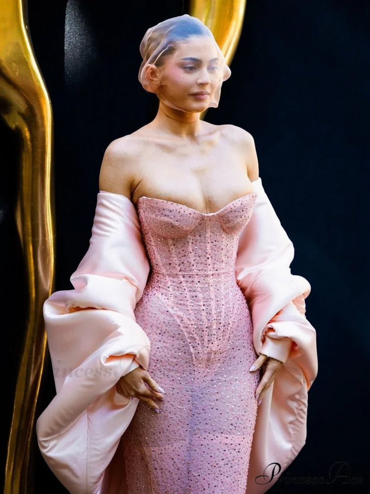 Sparkling Fishbone Body-Hugging Strapless Prom Dress pink / XS promdress-250223