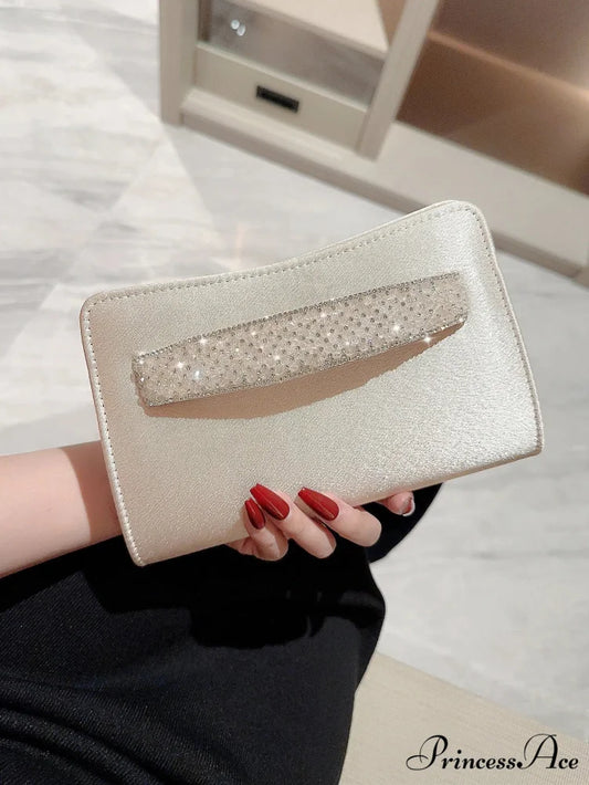 Sparkling Gem Evening Clutch Beige wristlet-250126