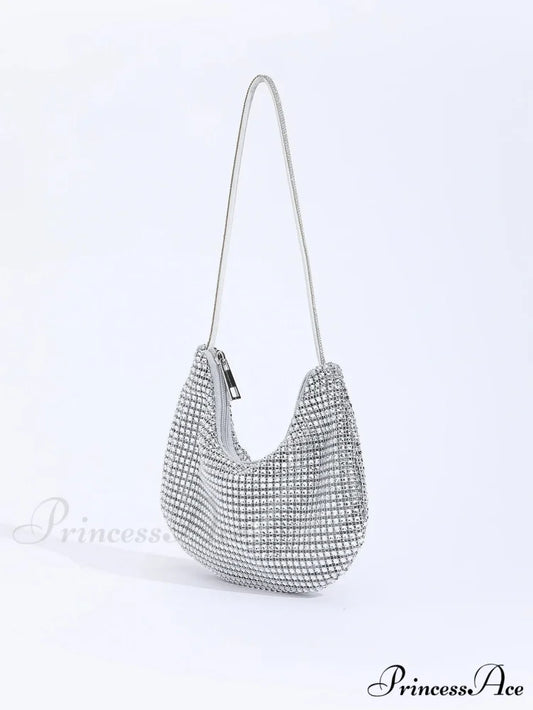 Sparkling Gem Zippered Solid Evening Clutch Bag Silver clutchbag-250126