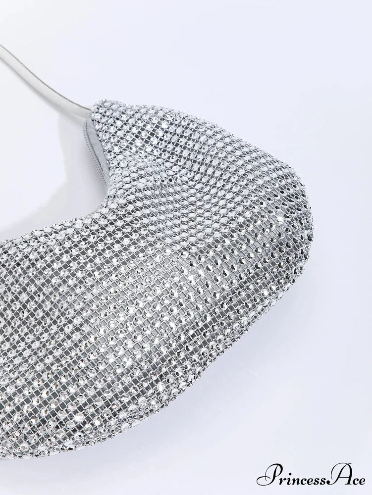 Sparkling Gem Zippered Solid Evening Clutch Bag Silver clutchbag-250126