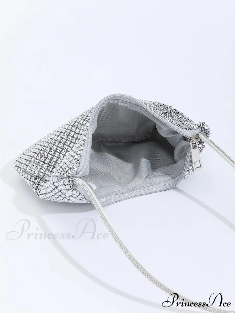 Sparkling Gem Zippered Solid Evening Clutch Bag Silver clutchbag-250126