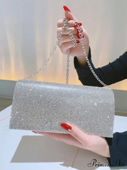 Sparkling Gemstone Clutch Evening Marriage Crossbody Silver clutchbag-250126