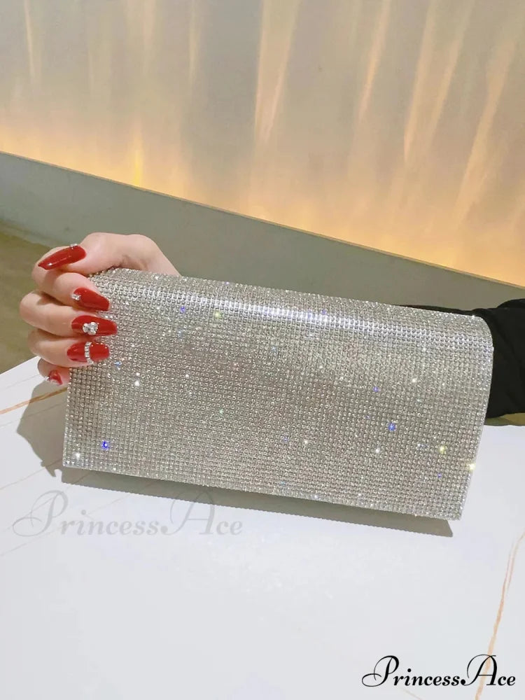 Sparkling Gemstone Clutch Evening Marriage Crossbody Silver clutchbag-250126
