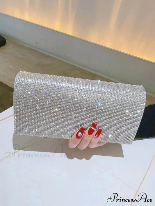 Sparkling Gemstone Clutch Evening Marriage Crossbody Silver clutchbag-250126