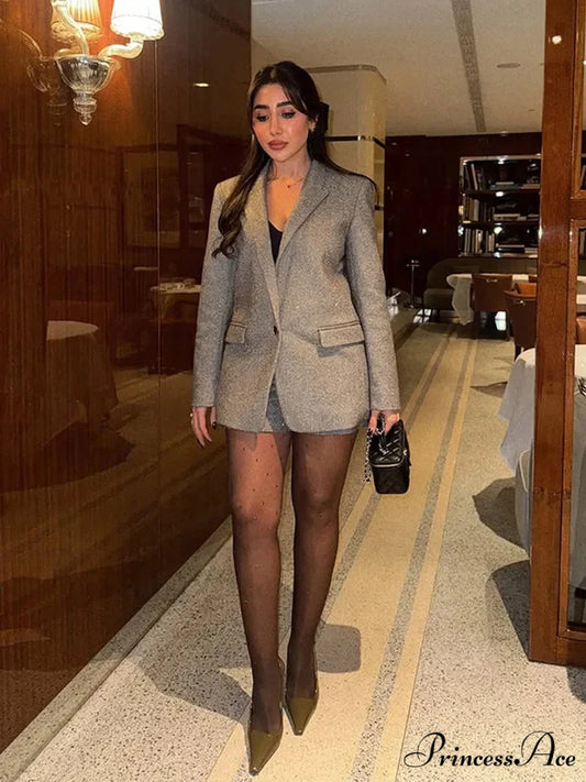 Sparkling Glitter Charcoal Suit Lapel Coat coats-241228