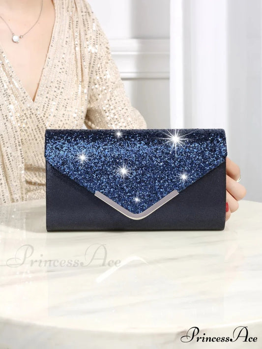 Sparkling Glossy Sophisticated Envelope Clutch Celebration Marriage Bag Blue clutchbag-250126