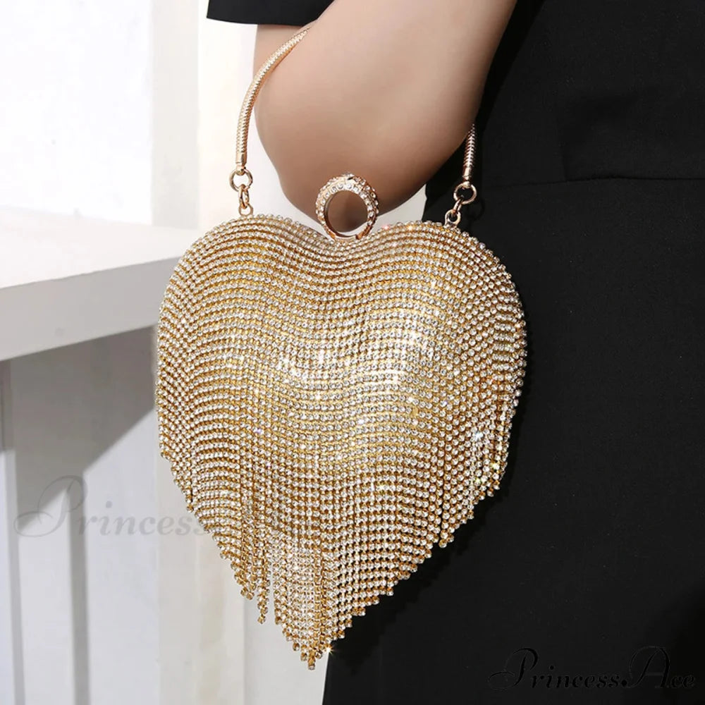 Sparkling Heart Design Silver Evening Clutch Wedding Bridal Bag clutchbag-250126