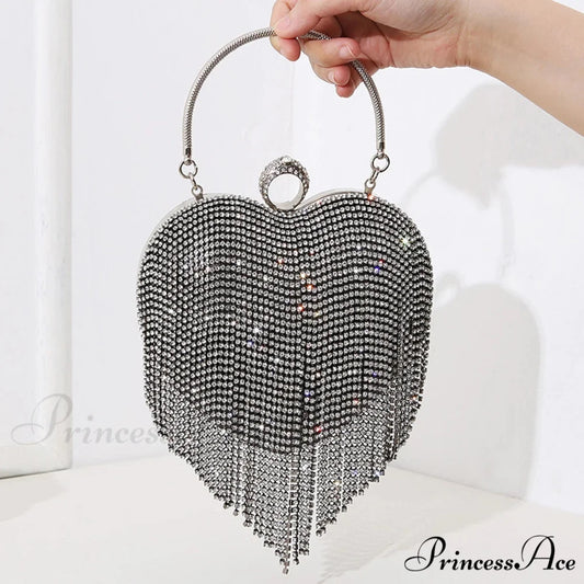 Sparkling Heart Design Silver Evening Clutch Wedding Bridal Bag clutchbag-250126