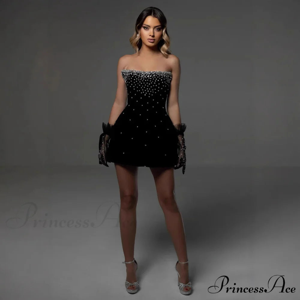 Sparkling Mesh Strapless Bandage Prom Dress black / S promdress-250223