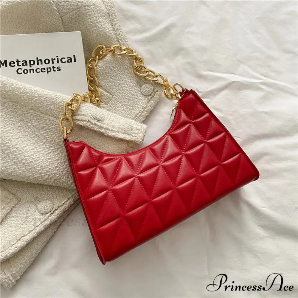 Sparkling Pattern Synthetic Leather Chain Shoulder Purse Red handbag-250126