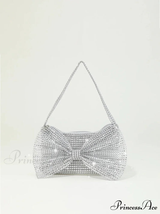 Sparkling Rhinestone Bow Nighttime Clutch Purse XF-28 SLV clutchbag-250126