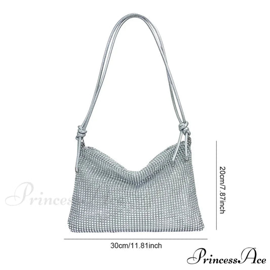 Sparkling Rhinestones Evening Clutch Women Glitzy Party Wedding Handbag Silver clutchbag-250126