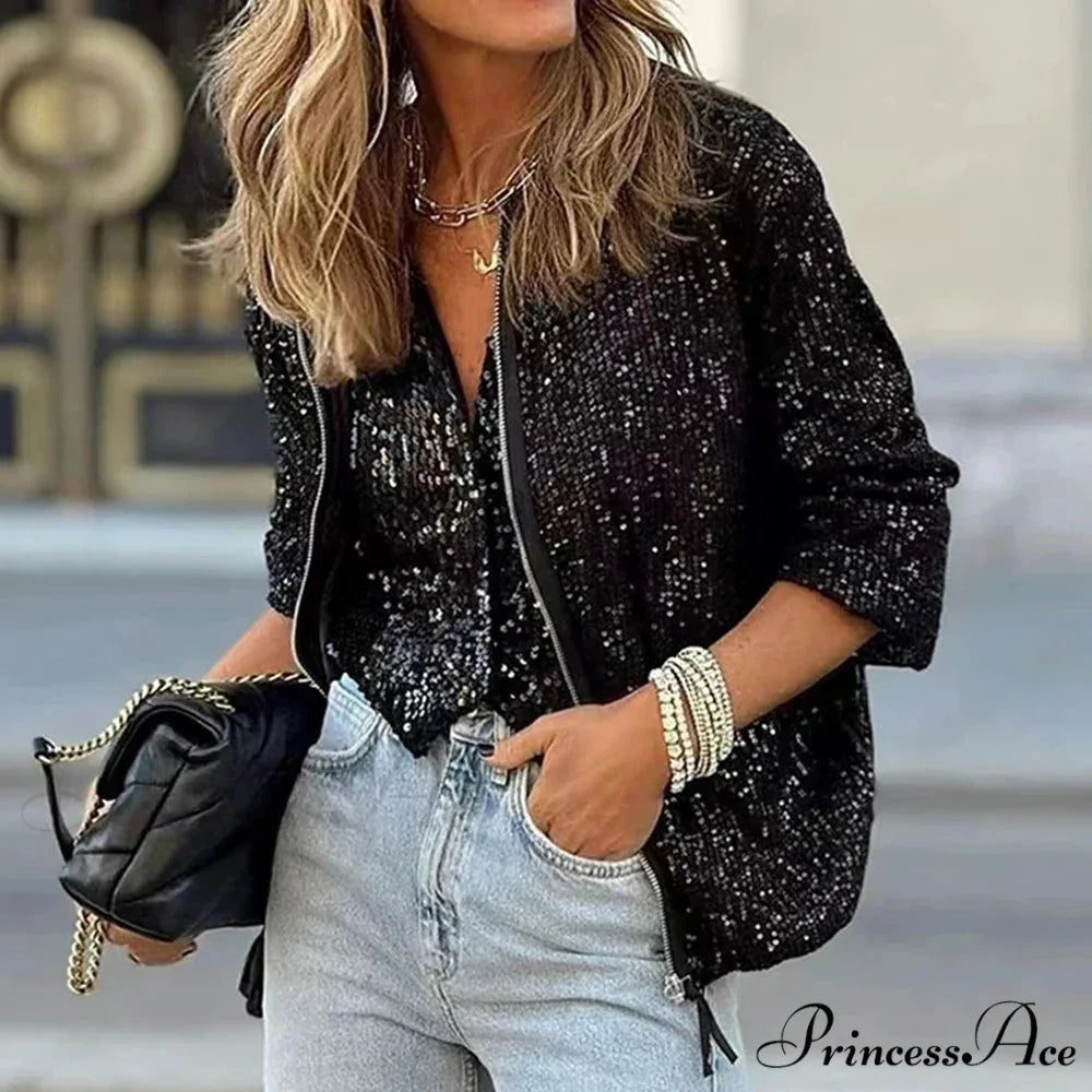 Sparkling Sleek Fit Zipper Celebration Cardigan cardigans-241228