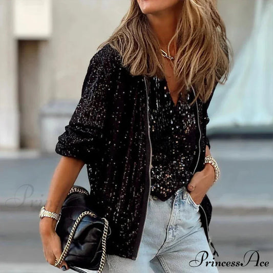 Sparkling Sleek Fit Zipper Celebration Cardigan cardigans-241228