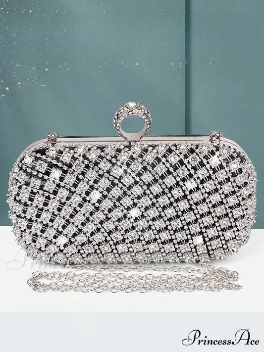 Sparkling Square Handbag Creator Shoulder Bag Night Bag Black clutchbag-250126