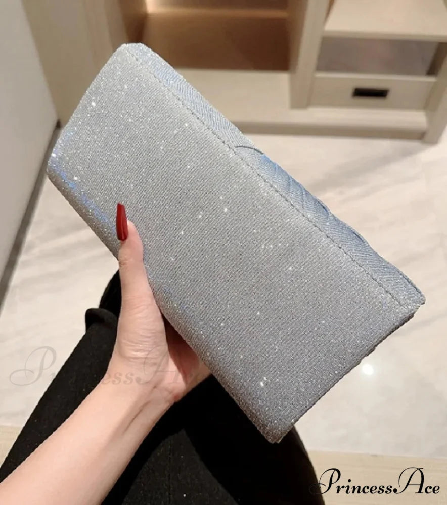 Sparkling Supper Purse Marriage Evening Grey Crossbody Bag clutchbag-250126
