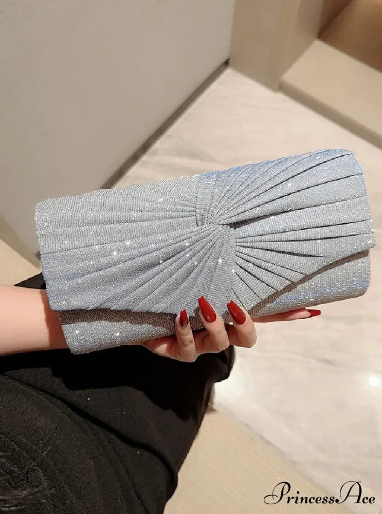 Sparkling Supper Purse Marriage Evening Grey Crossbody Bag Silver clutchbag-250126