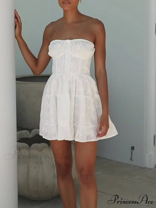 Special Holiday Stylish Lace Mini Dress White / S