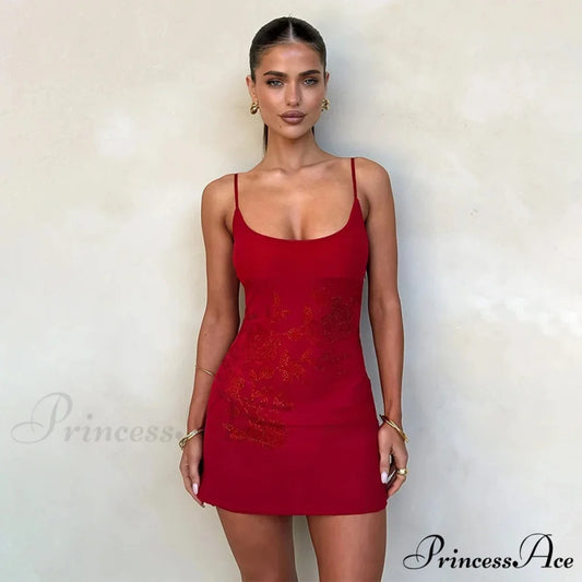 Spicy Diamond Open-Back Holiday Dress Red / S vacationdress-250223