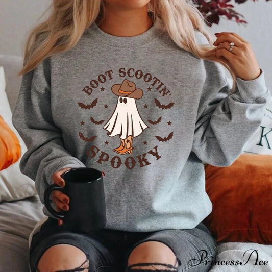 Spooky Cowboy Ghost Fun Fall Cozy Hoodie GRAY / S Sweatshirts & Hoodies-L