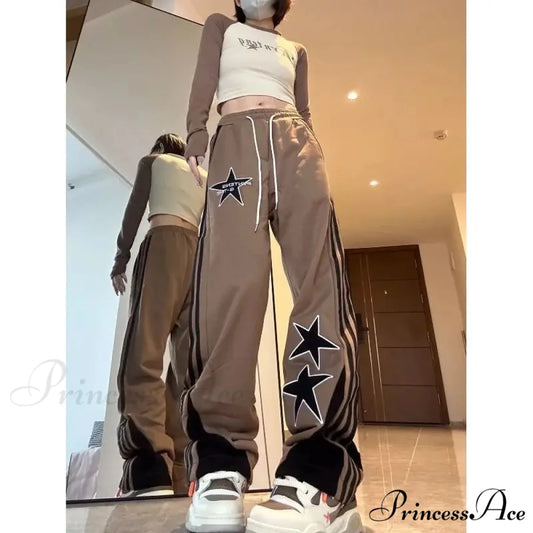 Sports Elastic Waist Trousers Coffee / M pants-241228