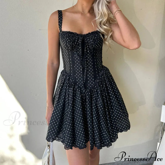 Spot Print Corset Mini Dress Black / S minidress-250223