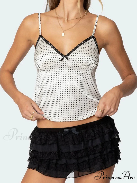 Spots Pattern Silk Lace Crop Top white / S croptop-250223