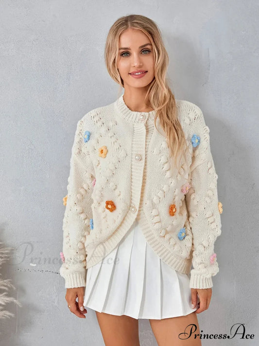 Spotted Pattern Button Cardigan Beige / One Size cardigans-241228