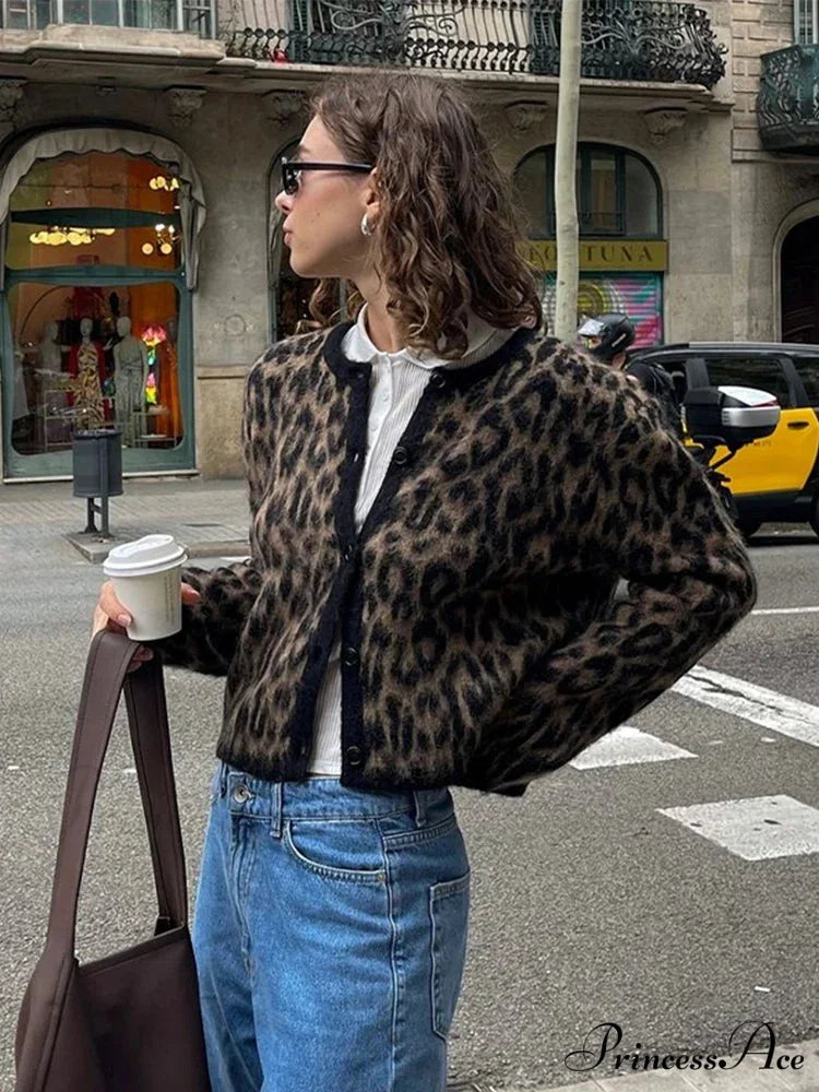 Spotted Pattern Circular Neck Mohair Cardigan cardigans-241228