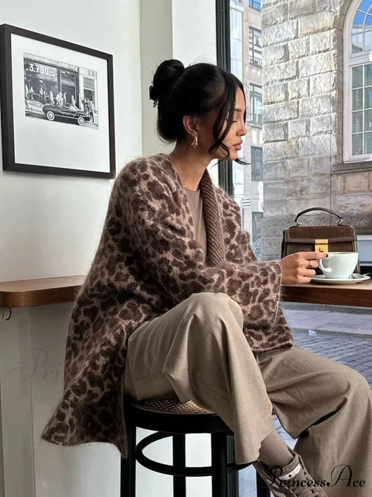 Spotted Pattern Mohair Open Cardigan cardigans-241228