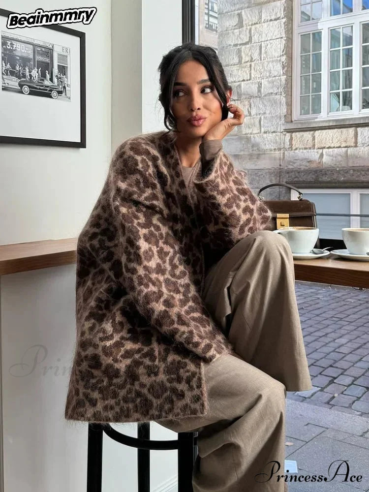Spotted Pattern Mohair Open Cardigan cardigans-241228