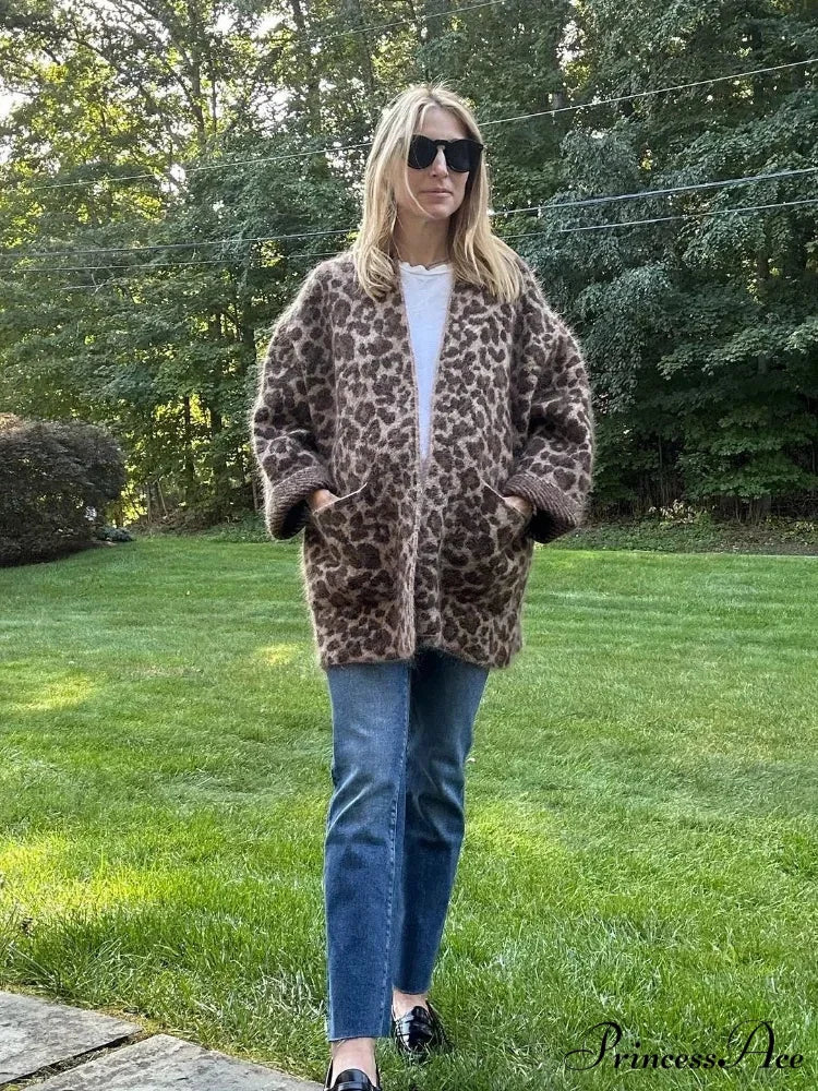 Spotted Pattern Mohair Open Cardigan cardigans-241228