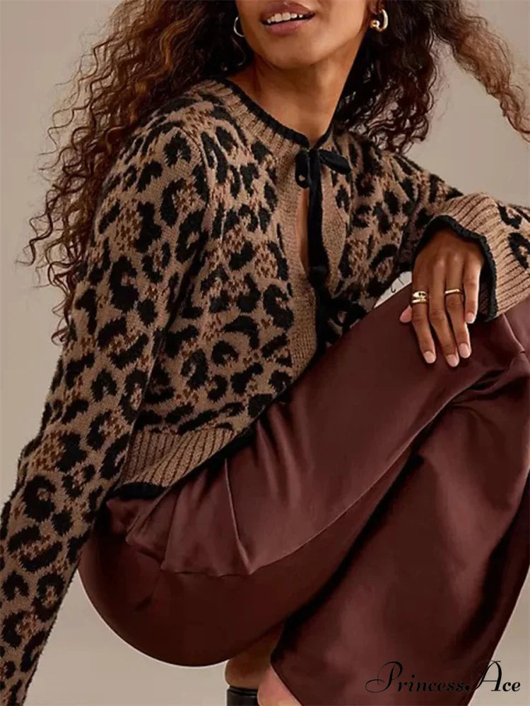 Spotted Pattern Ribbed Tie Front Knit Cardigan cardigans-241228