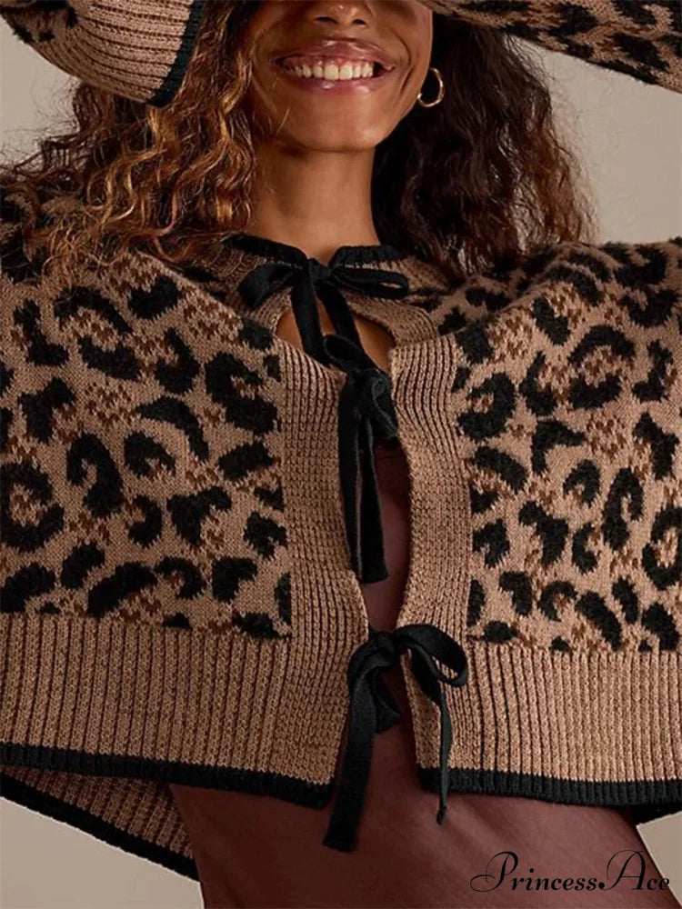 Spotted Pattern Ribbed Tie Front Knit Cardigan cardigans-241228