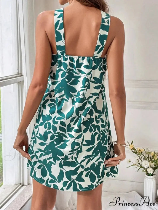 Spring/2024 New Print Halter Off-the-Shoulder Denim Dress Floral Dress